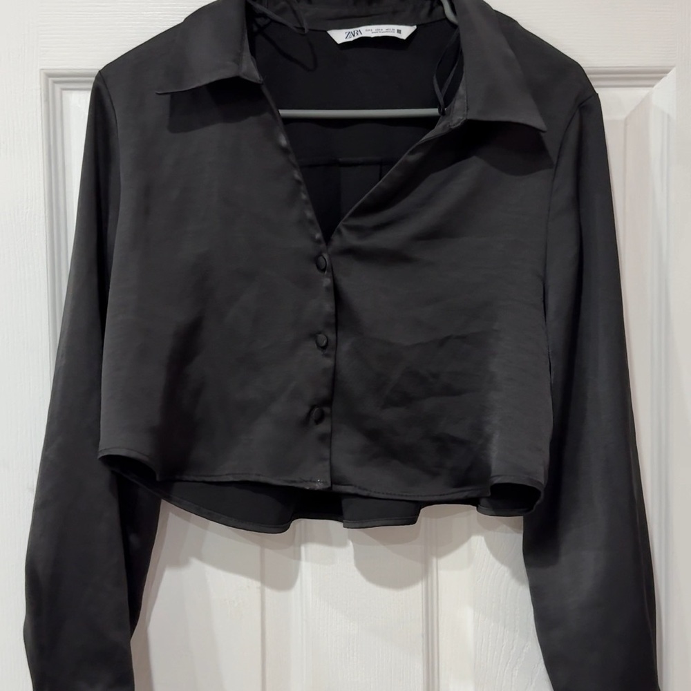 Zara Charcoal Satin Button Down Shirt
